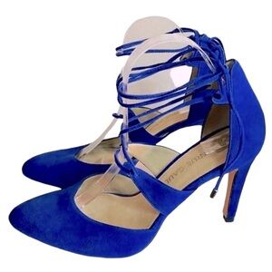 True Gault Made in Spain Tie-Up Lace Navy/ Cobalt Blue Suede Leather Sandals 8